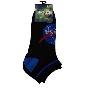NASA Space Series 2 Pair Ankle Socks Black Blue Adult 7-12
